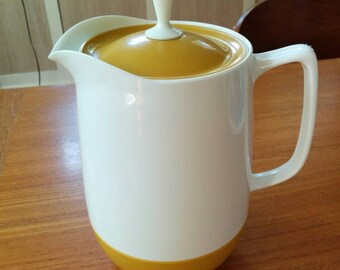 Thermos Insulated Ware Pitcher White & Gold Vintage 70s