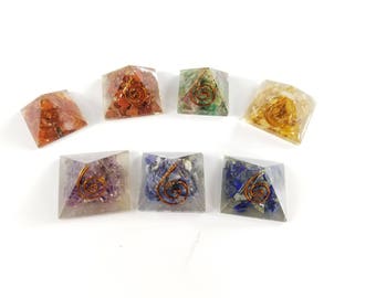 Seven Chakra Baby Orgone Mini Pyramid 7 Pieces Set