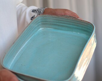 large baking dish, ceramic baking dish, turquoise baking pan, lasagna dish, wedding gift ideas, ceramic casserole dish, large baking pan
