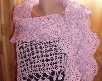Handmade crochet shawl /Bridal crochet shawl /Women Triangle Shawl/ Crochet Light Purple Ruffle Shawl Wedding Bridesmaid Bridal Accessories