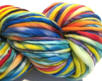 Bulky Handspun Yarn All Together Now 116 yards hand dyed merino rainbow yarn waldorf doll hair knitting supplies crochet supplies
