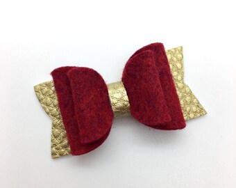 Handmade Wool Felt Bow, Christmas Felt Bows, Baby Hair Bow, Headband Bow.