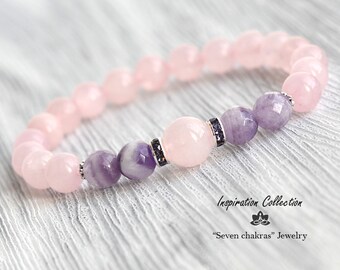 8mm Rose quartz bracelet|Gift|for her|Gemstone Bracelet|Bead Bracelet Women|Rose quartz Gemstone Jewelry|Womens gift