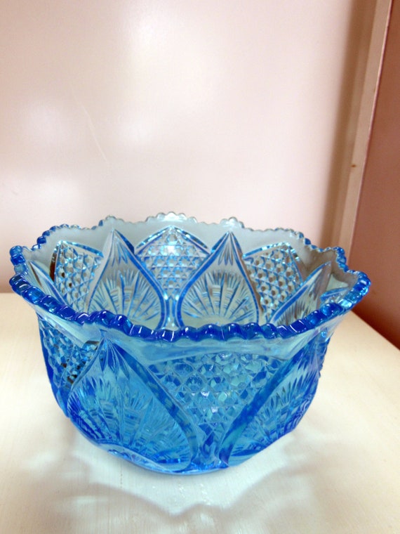 Blue carnival glass bowl