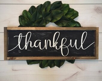 Framed Thankful Wood Sign | Farmhouse Decor | Thankful | Distressed Wood Sign | Rustic Thankful Sign | Wooden Sign | Farmhouse Style | Frame