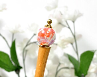 Hairstick Orange Hair Chopstick 5 inch Bun Pin for Messy Hair Bun Chinese Hair Pin Hair Stick - "Aurora"
