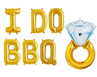 I DO BBQ Letter Balloons Air Fill only / Large 32” Gold Ring Balloon Helium Quality Engagement Party Bridal Shower I Do Bbq Banner