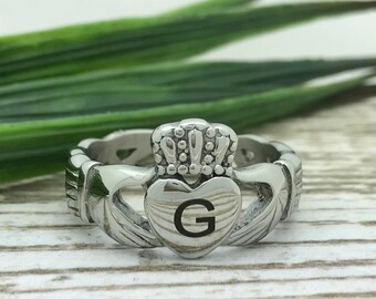 Claddagh Ring, Stainless Steel Ring, Custom Promise Ring, Purity Ring, Wife Initials Ring, Couples Ring, Friendship Ring