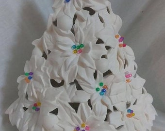 Poinsettia Christmas Tree 14 1/2" with Light Kit Ceramic Bisque ready to paint