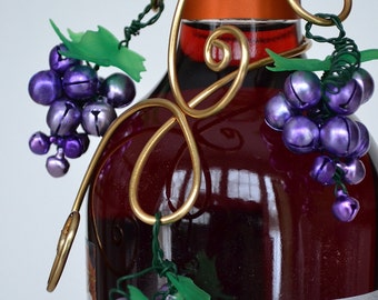 Grape Jingle bell Wine Bottle Decoration or Hostess Gift