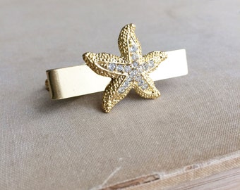 Beach Wedding Tie Bar, wedding tie bar,tie tack tiebar groomsmen groom mens accessories grooms gift STARFISH GOLD