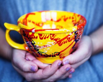 Orange mug Pottery mug Blue cup Ceramic cup Tea cup Coffee Mugs pottery mug Ceramic mug Colorful mug Pottery cup Large wedding gift