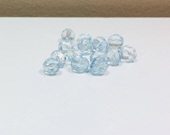 15 SKY Pale Sapphire Faceted Czech Round, 8mm SKY BLUE, Faceted, Czech Bead, Round Beads, Supplies, Jewelry Making, Bead Supplies