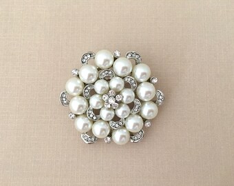 Art Deco Brooch.Rhinestone Pearl Brooch.Silver Brooch.Vintage Style.Art Deco Pin.Silver Pearl.Rhinestone Pearl.Edwardian Style.Pearl Broach