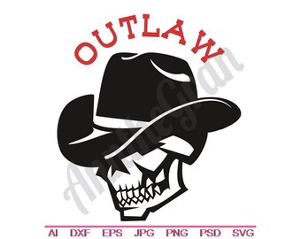 Cowboy Skull - Svg, Dxf, Eps, Png, Jpg, Vector Art, Clipart, Cut File, Outlaw SVG