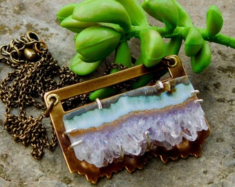 Amethyst Slice necklace #2 | amethyst geode necklace | artisan metalwork | amethyst crystal | Raw amethyst pendant | natural amethyst neck