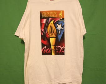 VTG 1996 Olympic Relay Shirt XL Made in USA Olympics Torch Retro Vintage 90s America Atlanta Coca Cola