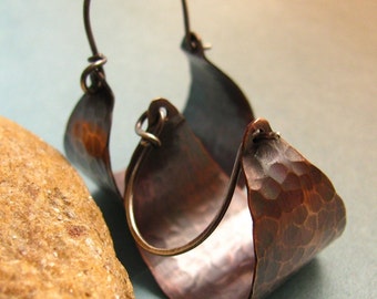 Rustic Copper Hoops, Mixed Metal Earrings, Basket Hoop Earrings, Copper Earrings, Sterling Silver And Copper Jewelry, Hammered Earrings