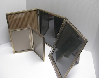 Picture Frames, Vintage Set of 3 Gold Metal Picture Frames, Double Frames