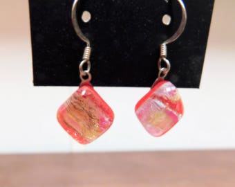 Small Dichroic Fused Glass Earrings - Orange Flame