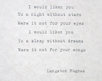 Typed quote Langston Hughes Typed words Typed poetry Typewriter Poem Quiet Girl Old typewriter poem I would liken you Typed Wall Art