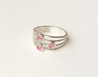Fuchsia Pink multicolor tourmaline 925 sterling silver Ring