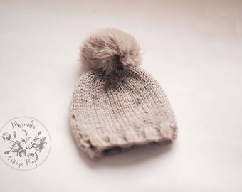 Babyhug Woolen Cap With Pom Pom Applique - Tan