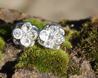 Swarovski Clear Ice Flower Bezel Earrings