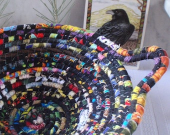 Black Gypsy - Coiled Fabric Bohemian Basket - Handmade by Me