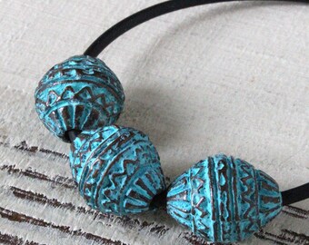 15mm Oval Mykonos Beads - Green Patina Beads - Verde Gris Oval Bali Beads - Jewelry Making - Made In Greece - Choose Amount