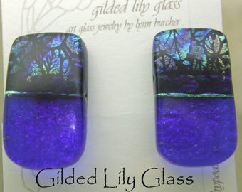 Blue Leaves Clip on Earrings, Handmade Fused Glass Jewelry from North Carolina
