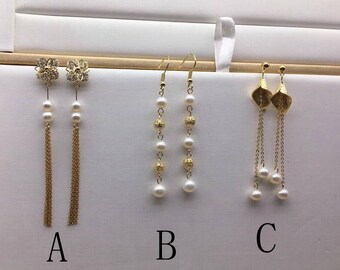 14K gold filled Pearl Earrings, Dangle pearl earrings, pearl drop earrings, freshwater pearl earring