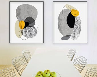 Mid Century Modern Art, Extra Large Wall Art, Black and White Print, Print Set of 2, Abstract Art, Modern Art