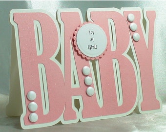 New Baby Card, New Baby Girl Card, Baby Girl Card, Birth Announcement, Congratulations baby girl, Girl Card, Baby shape, Handmade card