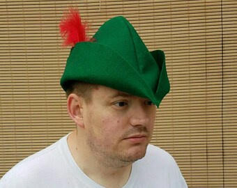 ADULT Peter Pan Hat Cap Kelly Green Felt Prince Charming Robin Hood Peter Pan Costume