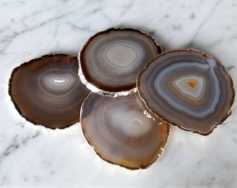 Agate Coasters Set of 2 or 4 or 6 Gold Plated / Agate Slice / Geode Coasters / Gold Rimmed Coasters / GIFT Packaging Available
