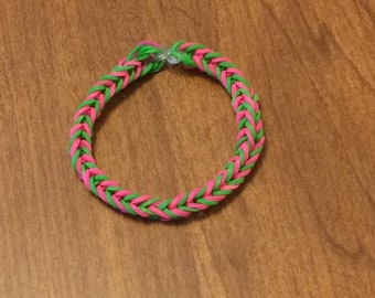 Pink and Green Fishtail Rainbow Loom Rubber Bracelet USA
