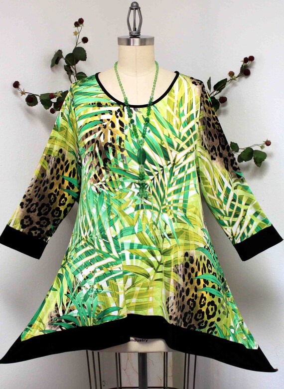 New Spring Leaf print Designer tunic Medium to 3XL