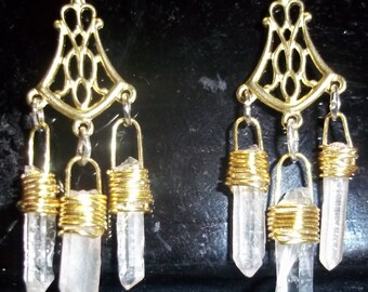 Crystal Earrings, Chandelier Earrings, Quartz Earrings, Boho Earrings, Statement Earrings, Handmade Earrings, Wire Wrapped Earrings, Nice