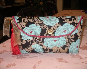 Modern Blue Peony Clutch Bag