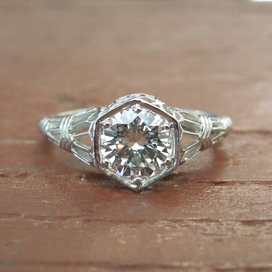 Edwardian Style Platinum 0.82ct Diamond Engagement Ring