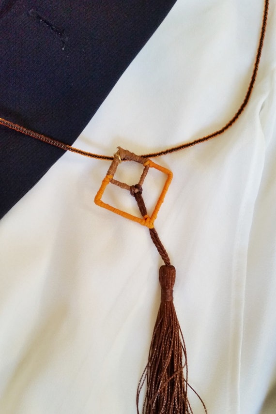 Geometric Necklace, Square Necklace, Geometry Pendant, Beach Necklace, Gypsy Necklace, Hippie Necklace, Geometry Jewelry, orange & brown