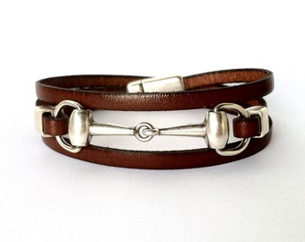 leather bracelet, snaffle bit bracelet, wrap bracelet, equestrian jewelry, Bit bracelet, horse bracelet, horse jewelry, gifts under 40