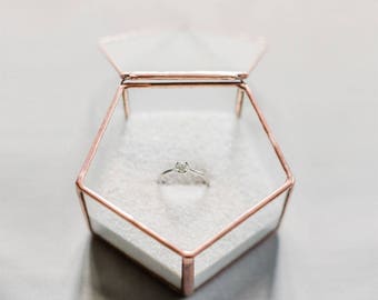 Pentagon ring box, Geometric ring box, Geometric bearer box, Wedding ring box, Gold ring box, Geometric Glass Box, Copper ring box (JB13)