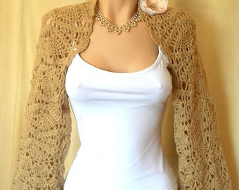 LIQUIDATION Stock 30% OFF Bridesmaid Shrug Bolero Wedding Bridal Accessories Hand Knitted Gift Crochet Jacket Cardigan Women Capelet Beige