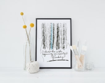 Friendship, Gift for Friend, New Relationships, Wall Art, Frameable Print, Refreshing thoughts, Black and Blue, Home Decor, Under 30