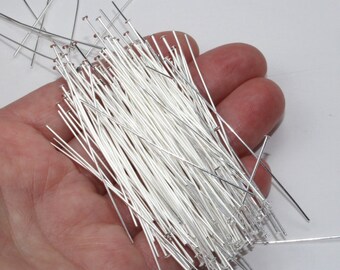 144 2.5" 21 Gauge Head Pins, Silver Plated Brass beading pins, soft & bendable, jewelry supplies, bead stringing materials (144/pack) |IC11|