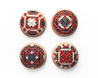 Ceramic Cabochons Set Multicolor Mandala 4 pieces