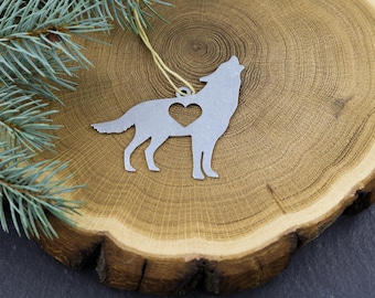Wolf Dog Metal Ornament Rustic Gift for Her Him Home Spring Decor Wedding Personalized Custom Engraving Stamping Animal Father's Day