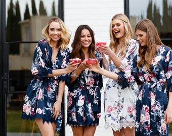 Set of 5 Bridesmaid Robes // Robe // Bridal Robe // Bride Robe // Bridal Party Robes // Bridesmaid Gifts // Satin Robe // Gemstone